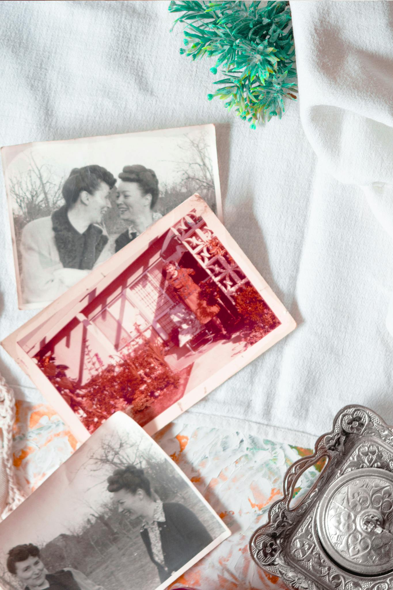 A nostalgic collection of vintage family photos evokes past memories.